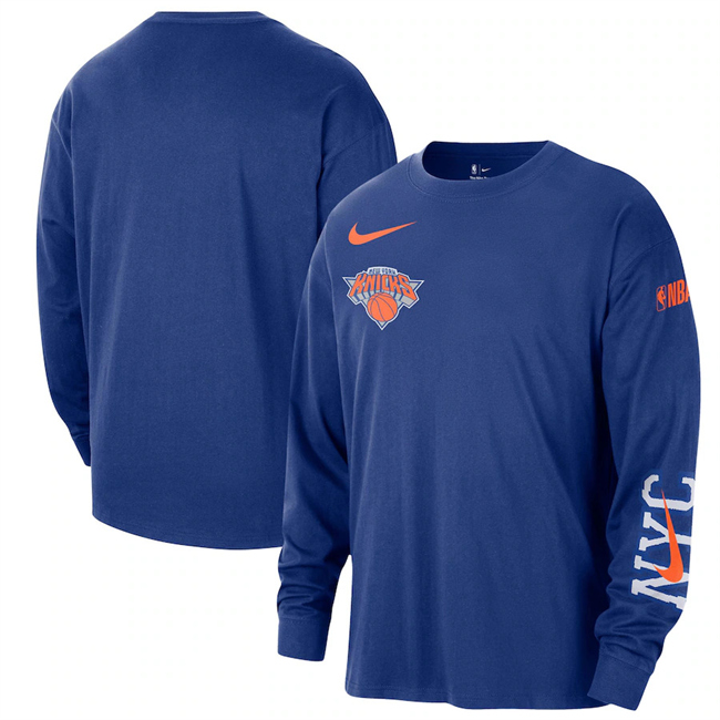 Men's New York Knicks Royal 2020/21 City Edition Essential Logo Long Sleeve T-Shirt